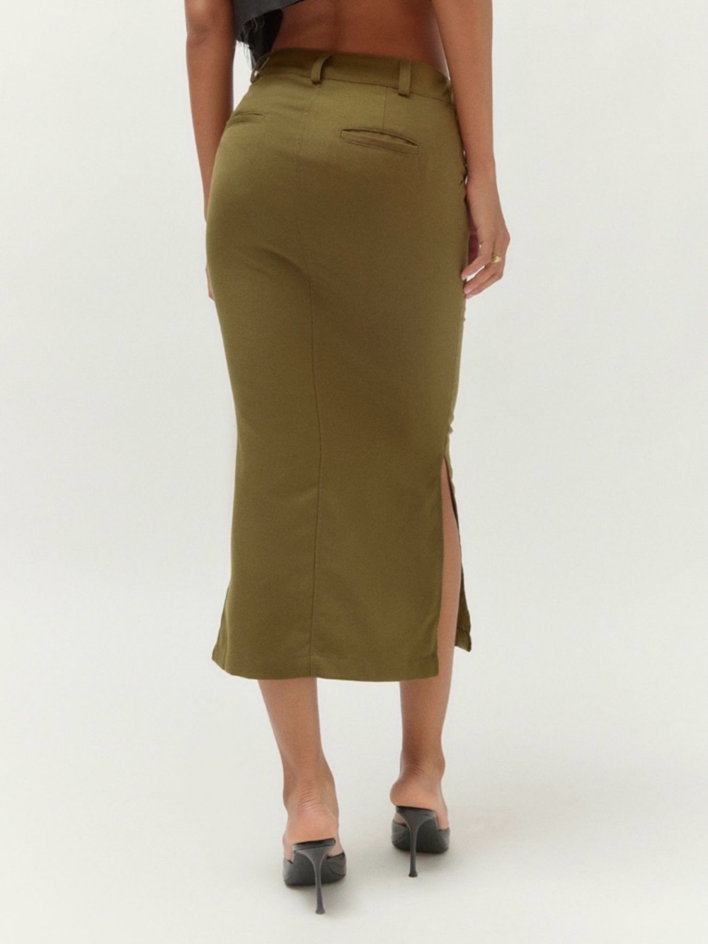 Urban Outfitters Olive Midi Pencil Skirt with Side Slits - Picture 2 of 5